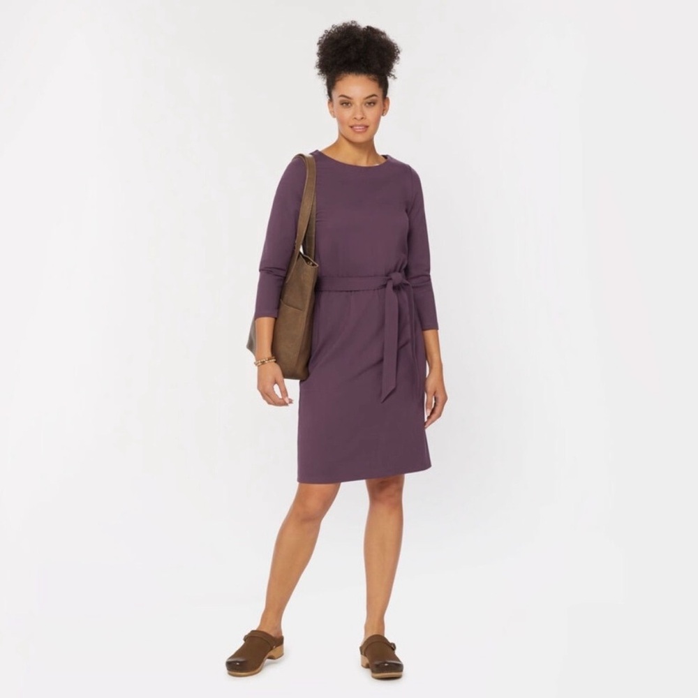 Duluth Trading Co Purple Ponte Knit 3/4 Sleeve Dress, M